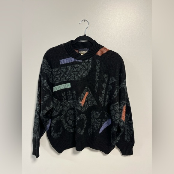 Vintage Asphalt Wool Blend Sweater Made in Canada Abstract Black Medium - Picture 2 of 10